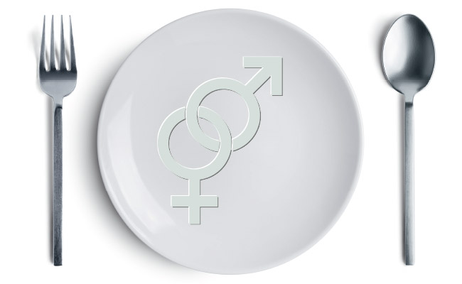Plato con símbolo femenino y masculino 